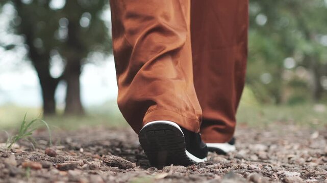 Close-Up of Walking on Fallen Autumn Leaves, Slow Motion
