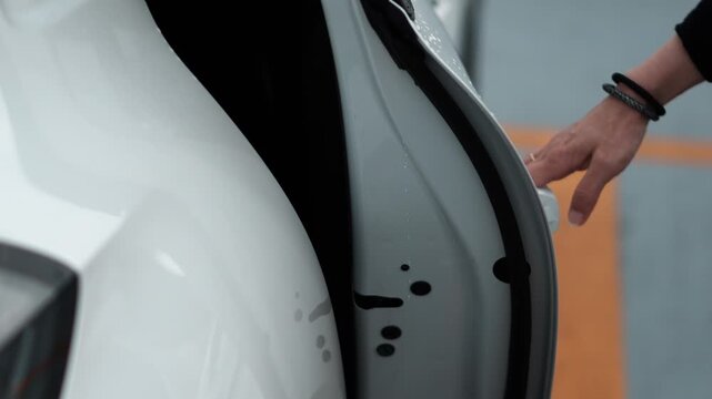 Hand Opening Rear Car Door, Slow Motion