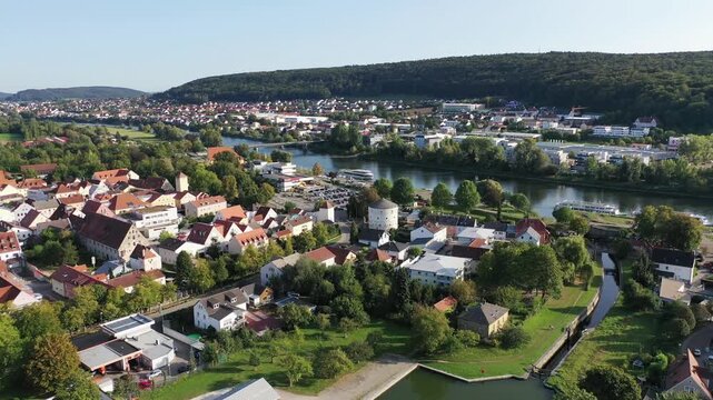 Drone video over Kelheim between Altm&uuml;hl and Main. Kelheim, Lower Bavaria, Bavaria, Germany