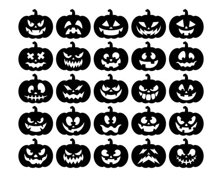 Funny Halloween Pumpkin Bundle. 25 Halloween Silhouette Pumpkin. Vector Illustration.