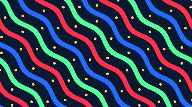 Wavy lines pattern with yellow polka dots on dark navy blue for textile print and gift wrapping paper design