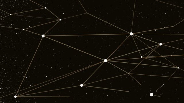 Constellation network diagram with interconnected white star nodes on dark space for technology communication data mapping