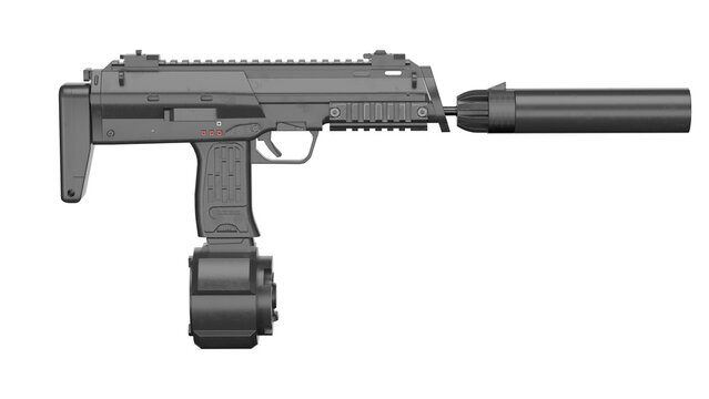 3d rendering of a submachine gun with a suppressor