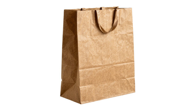 Isolated empty brown paper shopping bag with sturdy handles, ideal for packaging and gifts