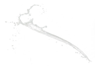 Throwing water to object make curve drop splash in explosion motion. Black background isolated. Throwing Splatter Water splash hit on object to create shape form fluttering in droplet and wave © Jade