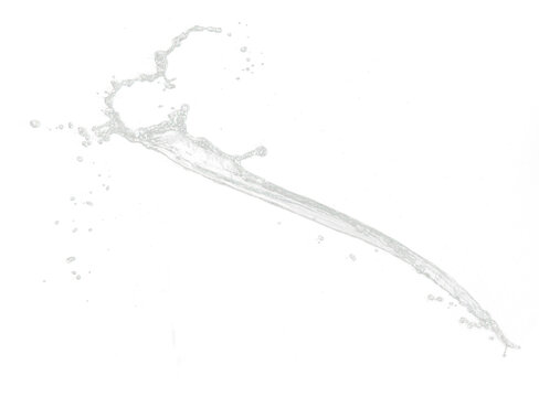 Throwing water to object make curve drop splash in explosion motion. Black background isolated. Throwing Splatter Water splash hit on object to create shape form fluttering in droplet and wave