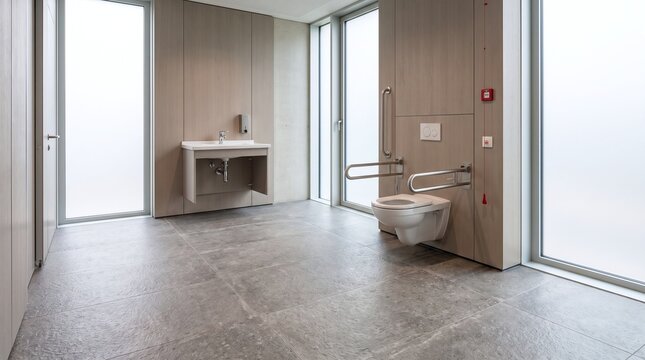 Modern Accessible Public Restroom with Grab Bars and Sink
