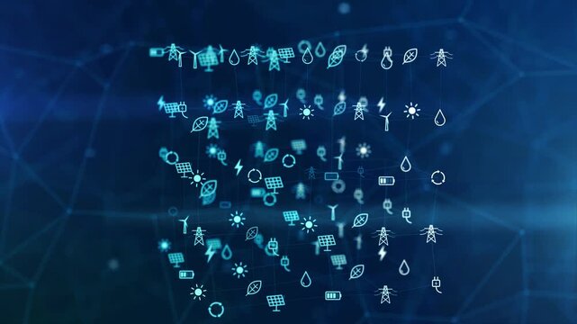 Renewable energy decarbonization carbon neutral 3D icon grid