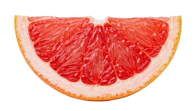 Isolated vibrant red grapefruit half close-up, fresh juicy healthy ripe citrus fruit
