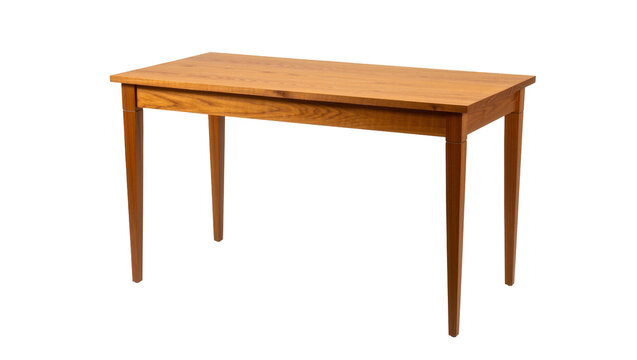 Isolated modern minimalist wooden table with tapered legs and clean lines, elegant furniture item