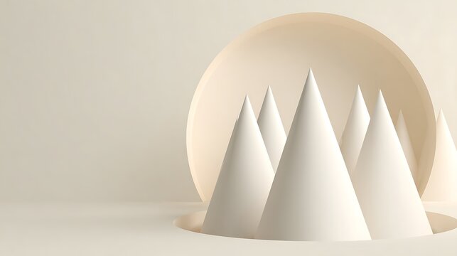 Beige conical shapes arranged in a circular opening with soft shadows