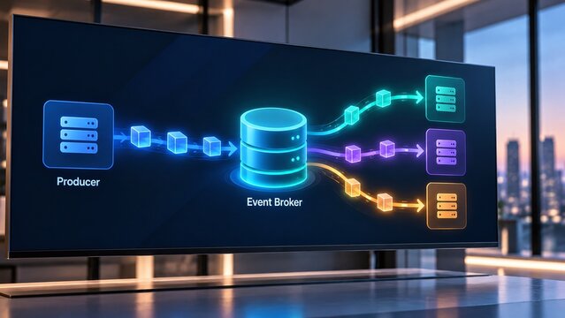 Event Driven Architecture with Central Message Broker and Asynchronous Event Distribution