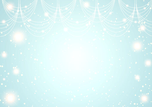 Light blue glittery background with glowing light garland and sparkles for princess or winter event concept