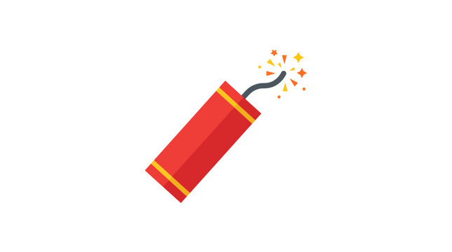 Red dynamite stick with a short burning fuse and sparks flying near the top corner.