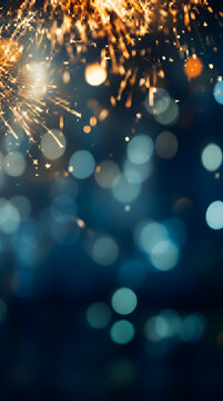 Blue and gold fireworks Abstract background and bokeh on 2027 New Year's celebration 
