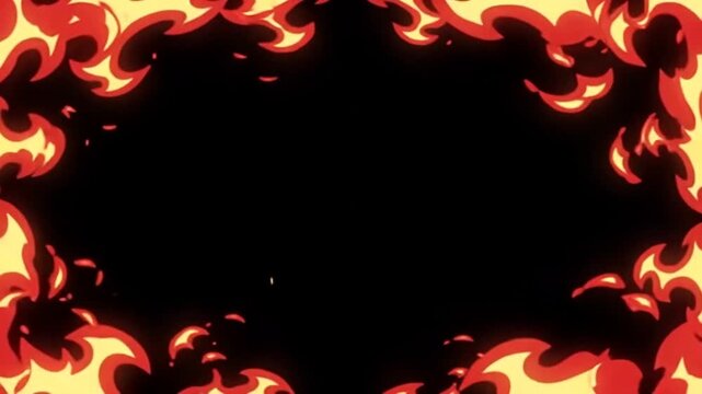 Animated fire flames border frame with black center for overlay design