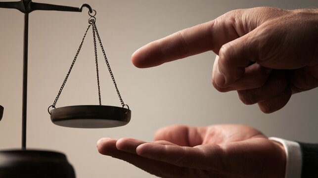 Manipulation of Justice System Represented by Human Finger Influencing Balance Scales