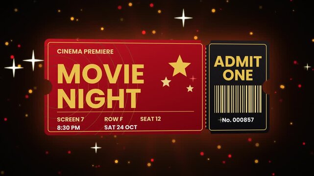 Movie theater ticket in red and black 