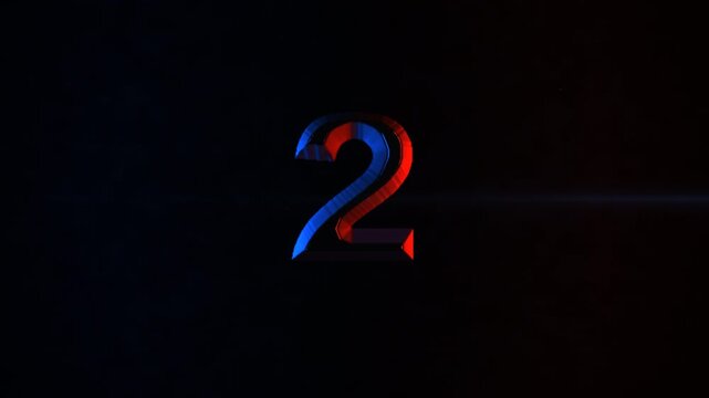 Cinematic glitch countdown numbers 3 2 1 on black background. 4K video