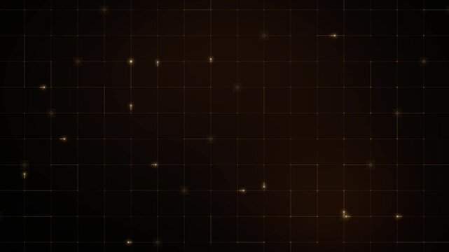 Amber rectangular circuit grid with bright connection points animation