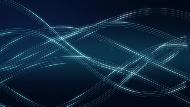Cyan woven light ribbons with flowing parallel wave lines animation loop