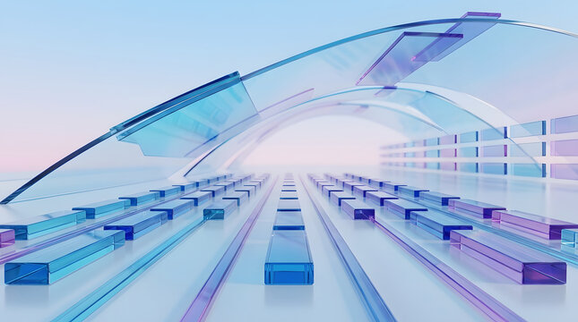 Futuristic blue purple glass transparent modern abstract background design
