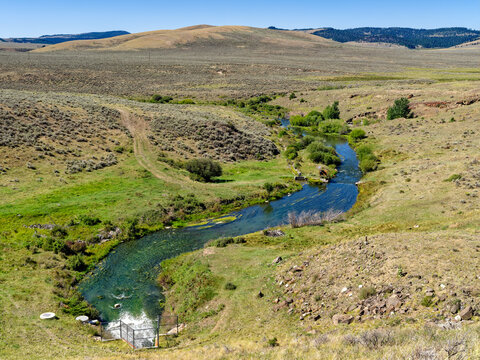 The north fork of the Smith River flows below the spillway of Sutherlin Dam near White Sulfur Springs, Montana, USA