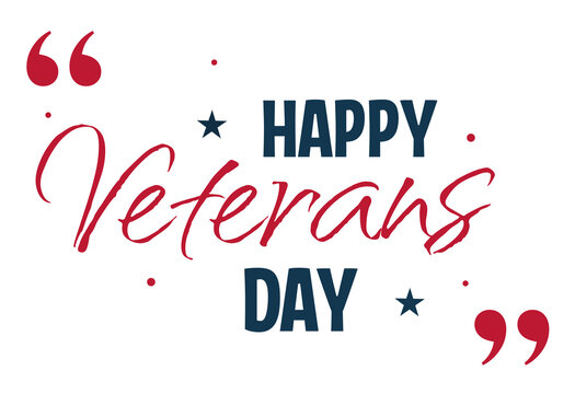 Happy Veterans Day text design with red and blue stars and design on png isolated background