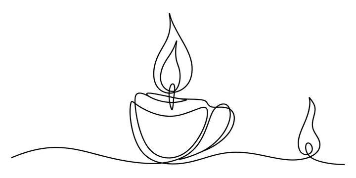 Continuous single line drawing of a hot coffee cup with flame isolated on transparent background