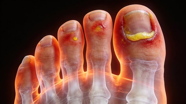 Paronychia with Red Swollen Inflamed Nail Fold and Slight Yellow Pus at the Nail Edge