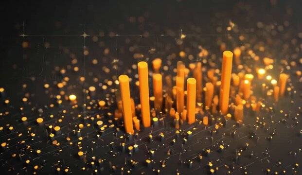 Seamless looping motion graphic featuring a precisely arranged grid of vivid orange rectangular bars moving vertically in smooth, rhythmic sequences