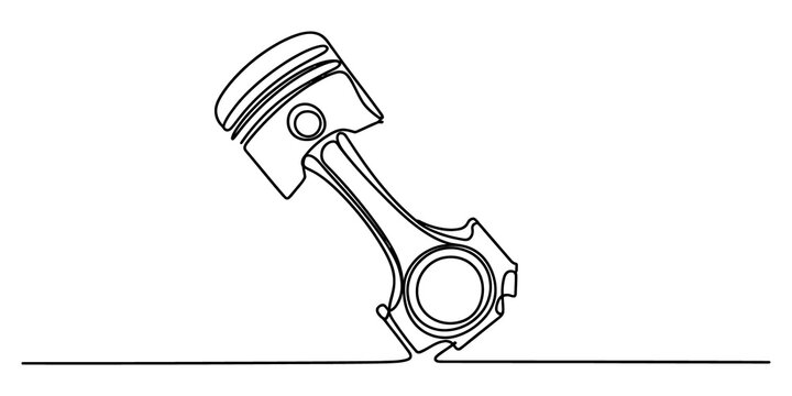 Continuous single line drawing of an engine piston isolated on transparent background