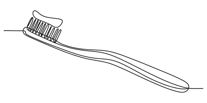 Simple line drawing of a toothbrush with toothpaste on top isolated on transparent background