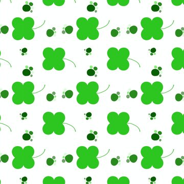 Abstract Green Clover Leaf Seamless Pattern with Dark Green Dots on White Background