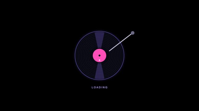 Animated spinning vinyl record loading screen icon on black background for music applications