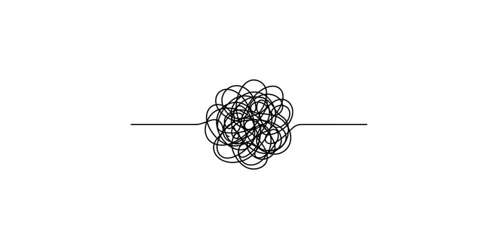 Black messy scribble line drawing isolated on transparent background for concept art or mental state symbol.