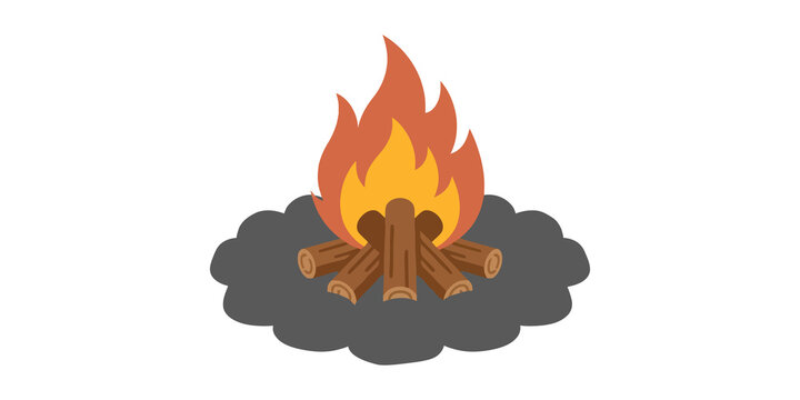 Small campfire logs with bright orange flames burning hot wood bonfire for outdoor camping night warmth visuals.