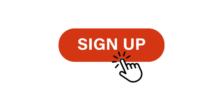 Sign up button design with mouse cursor click effect in vibrant orange for website registration user interface.