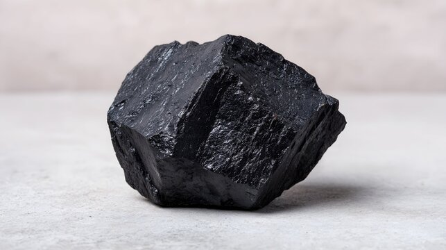 Critical minerals glossy black tungsten ore on light concrete