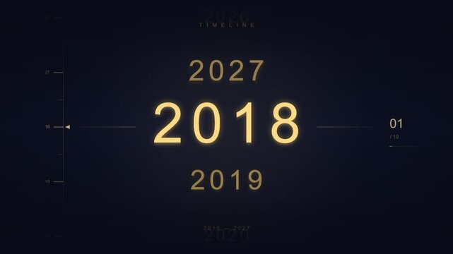 Timeline interface showcasing the year 2018 in golden numbers on a dark textured background with clean layout.