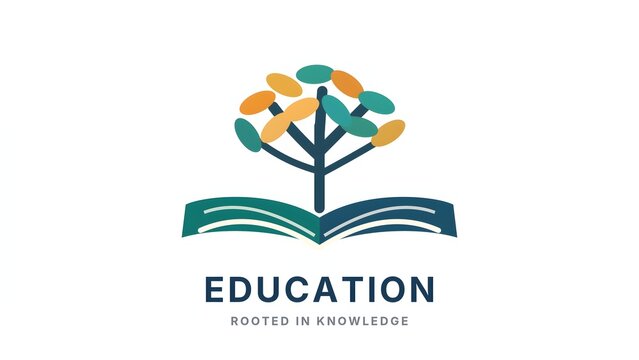 Educational growth logo concept with abstract tree growing from an open book