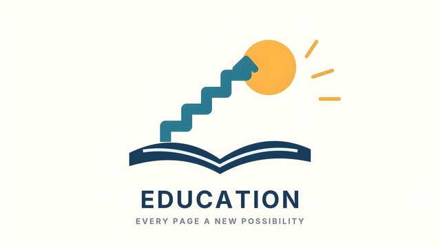 Abstract education logo template showing steps emerging from a book towards the sun