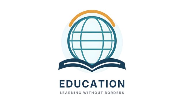Global education logo template featuring an earth globe rising from an open book
