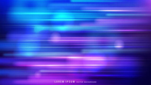 Abstract futuristic glowing light streaks vector background with blue purple motion lines