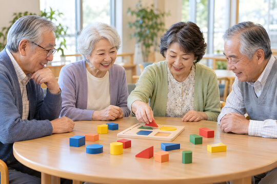 Japanese Seniors Enjoying Brain Training in a Community Class