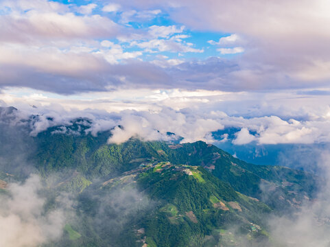 Aerial View of Misty Mountain Ridge and Cloud Sea in Nantou