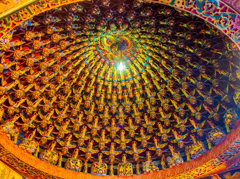 Intricate Golden Dragon Ceiling Dome of Wenwu Temple