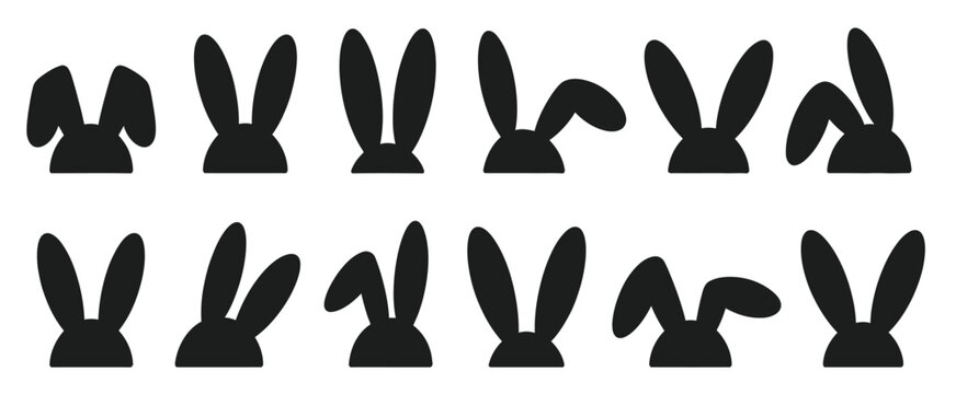 Easter bunny ears silhouette set with various positions and bends for holiday decoration vector illustration.