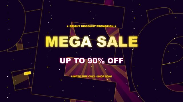 Animated mega sale promotion background with floating letters and discount text kinetic motion graphic for e-commerce video project 4K animation