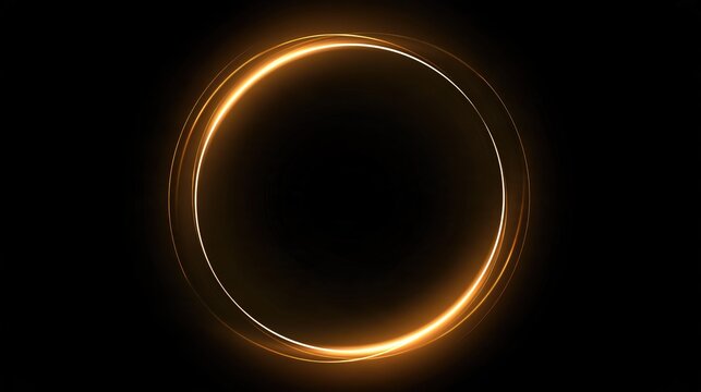 Growth visualized as a glowing golden ring of light on black background, futuristic energy halo, abstract neon circle for innovation and vision